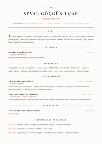 Coğrafya Öğretmeni CV Örnekleri cv indir